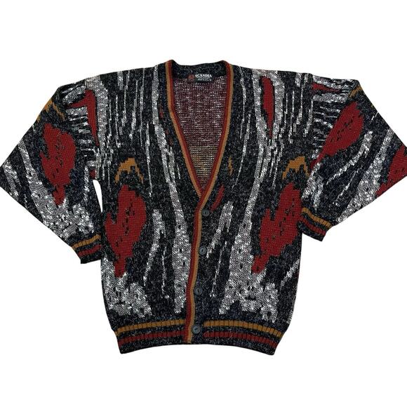Vintage Scandia Cardigan Sweater Small Grandpa Abstract Eclectic Hipster Fuzzy - Picture 1 of 6